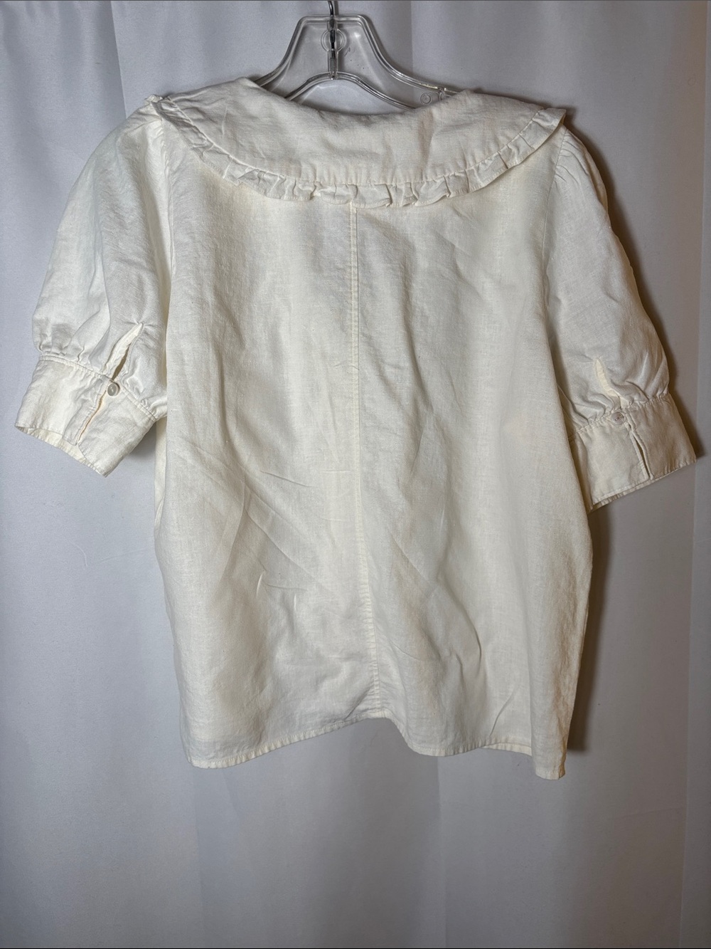 Madewell Cream Peter Pan Collar Linen Blend Ruffled-Collar Button-Up Top 6 - Picture 5 of 7